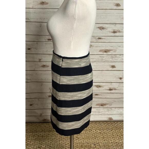 LOFT corpcore navy/grey striped cotton-blend A-line mini skirt Size 14 - Picture 2 of 5